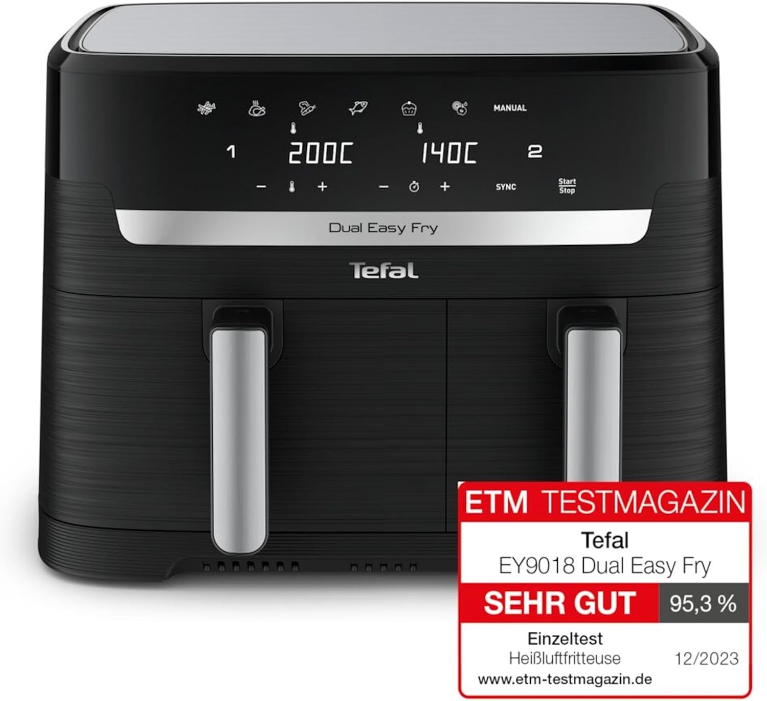 Frytownica na gorące powietrze Tefal Dual Easy Fry z dwiema komorami, pojemność 5,2/3,1 litra, dwie niezależne szuflady, 7 programów Sprzęt AGD Naty Shop