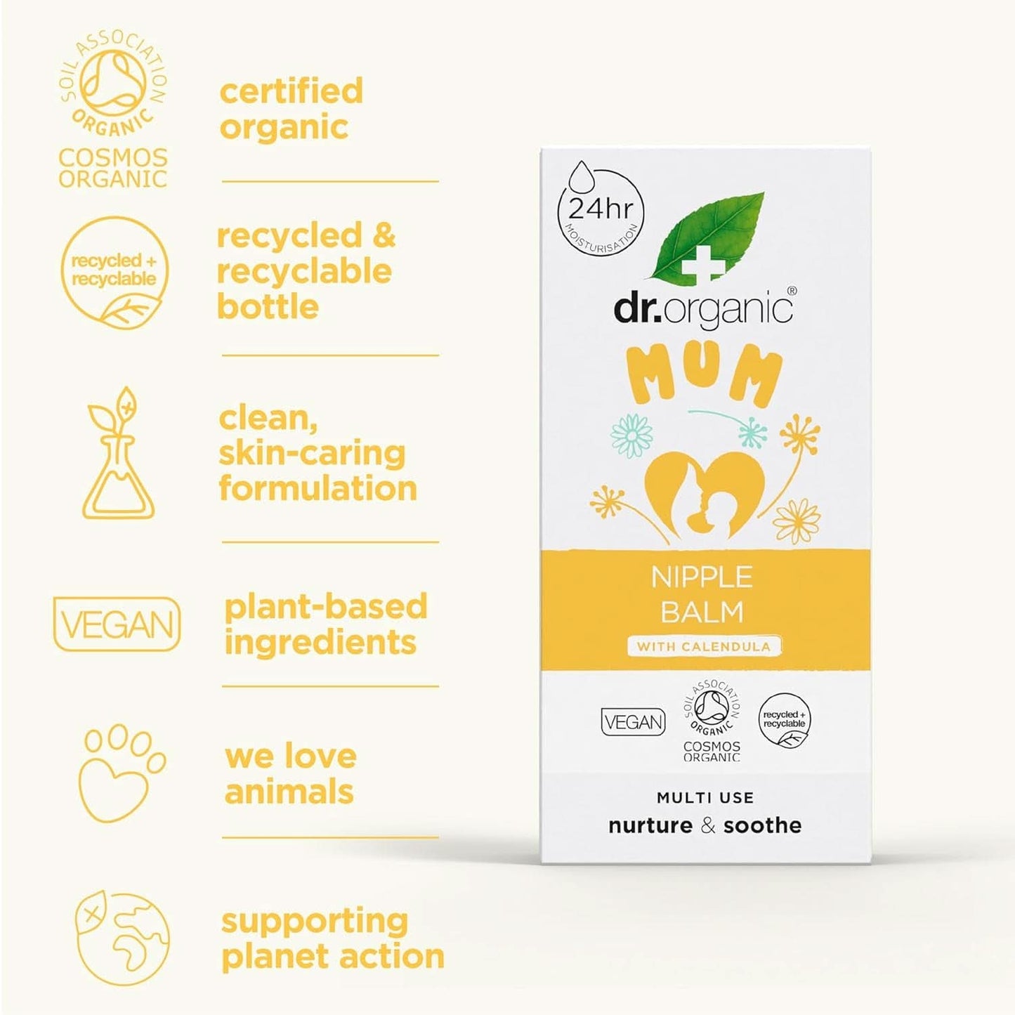 Dr Organic Balsam do sutków z nagietkiem, lanoliną, naturalną ulgą, na rany i popękane sutki, 30 ml Akcesoria Żywność i karmienie piersią Bebe Naty Shop