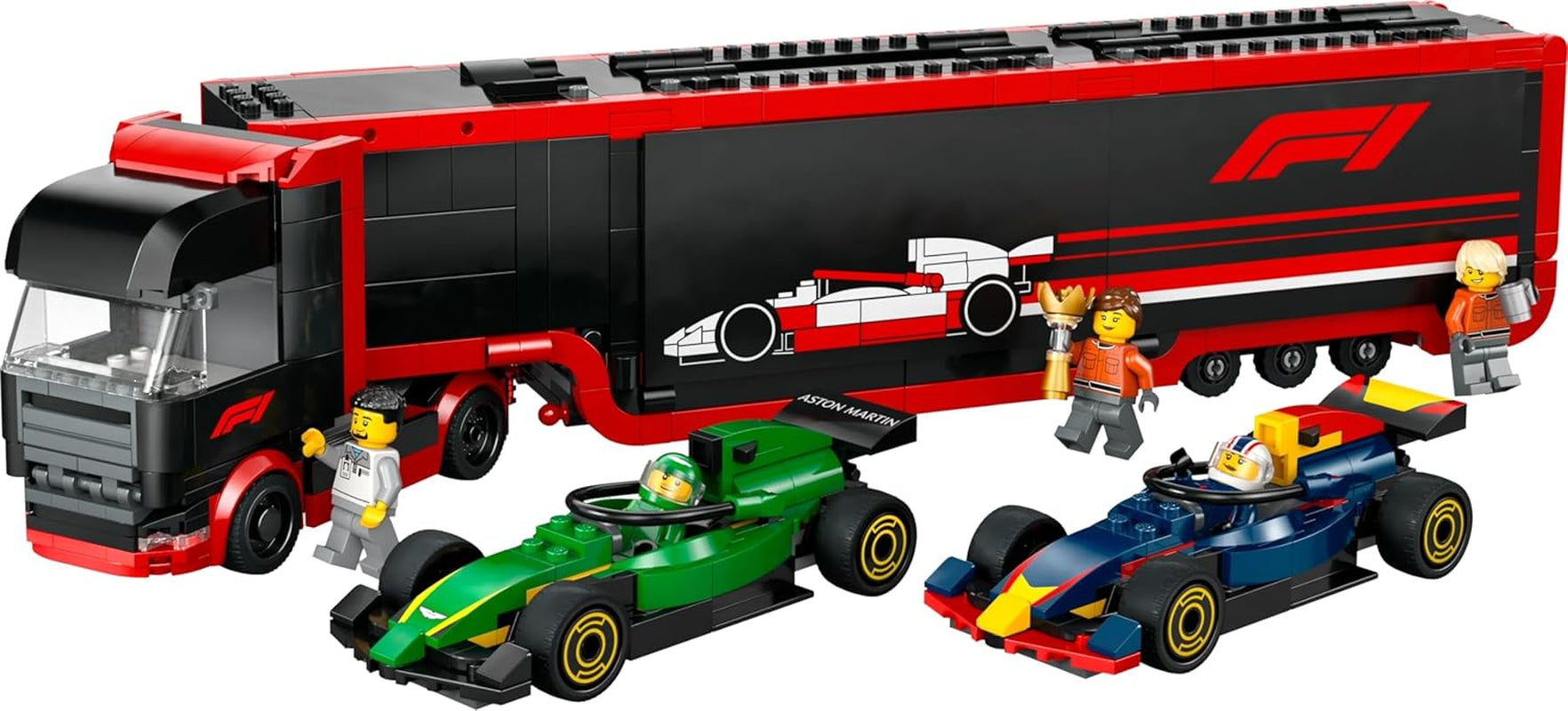 LEGO City Transporter F1 z samochodami wyścigowymi RB20 i AMR24 F1 - Zabawkowy transporter samochodów dla zespołów Formuły 1 Red Bull i Aston Martin - Zawiera. 5 minifigurek — prezent dla chłopców i dziewcząt w wieku od 8 lat 60445 Zestawy konstrukcyjne Besuche den LEGO-Store
