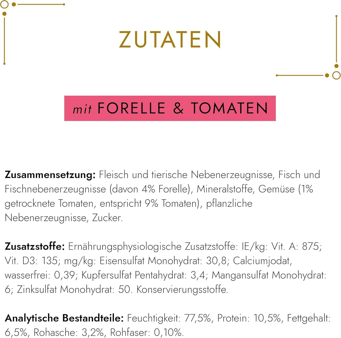 Fine Pate Gourmet Gold z warzywami, mokra karma dla kotów z pstrągiem i pomidorami, opakowanie 12 szt. (12 x 85 g)