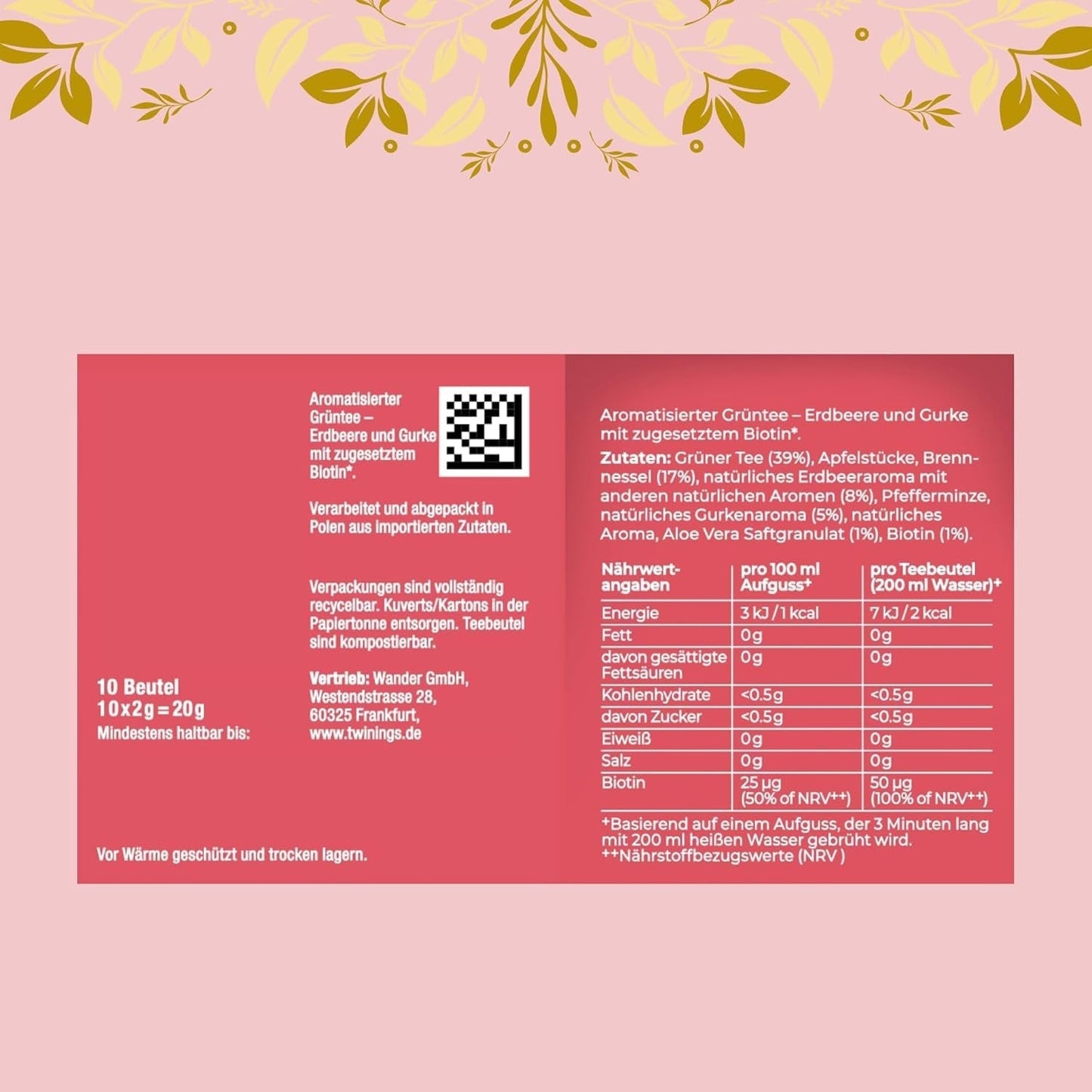 Twinings GLOW Zielona herbata z aloesem i pokrzywą z biotyną - Mieszanka herbat ziołowych do naturalnej pielęgnacji skóry i włosów 12 opakowań (po 10 saszetek)