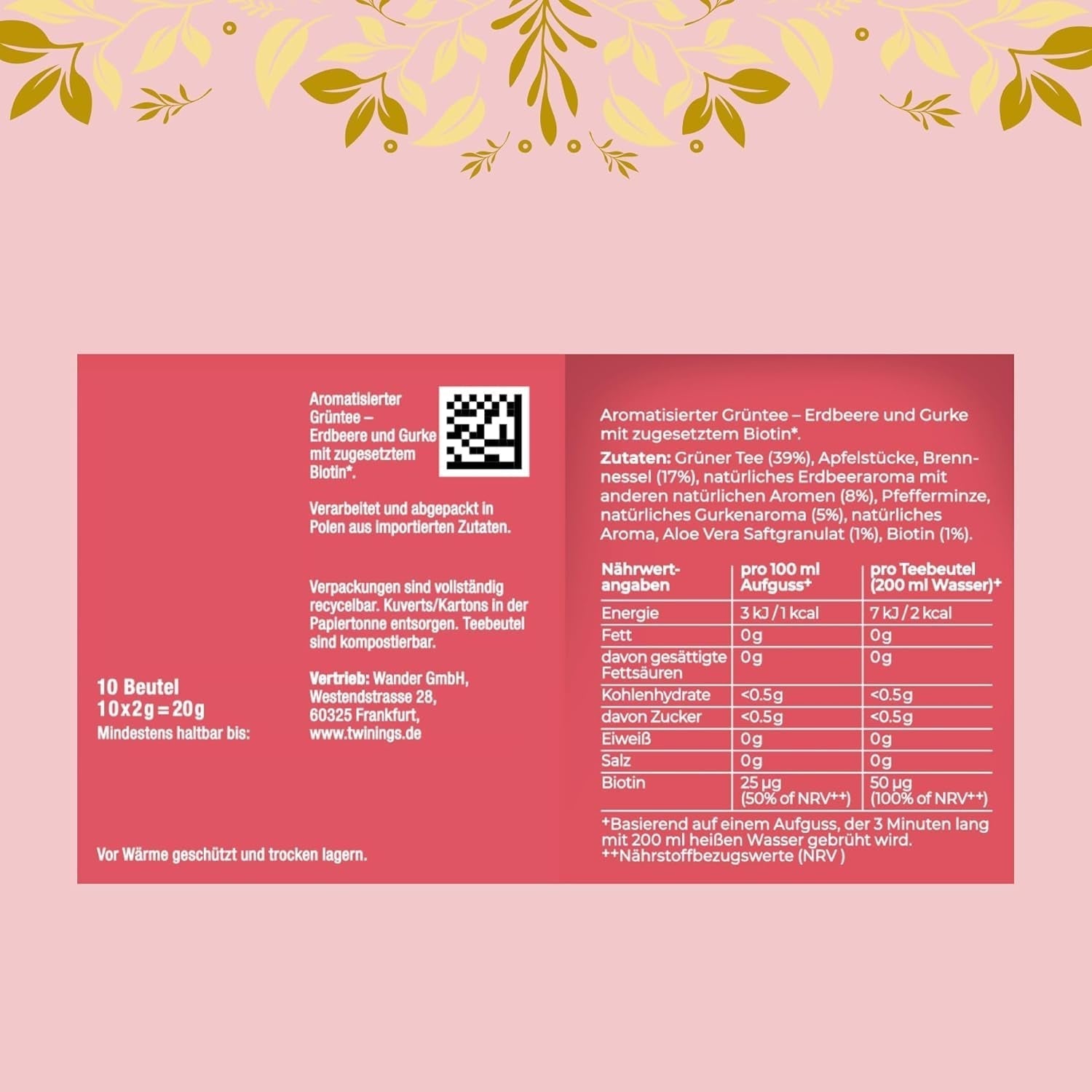 Twinings GLOW Zielona herbata z aloesem i pokrzywą z biotyną - Mieszanka herbat ziołowych do naturalnej pielęgnacji skóry i włosów 12 opakowań (po 10 saszetek)