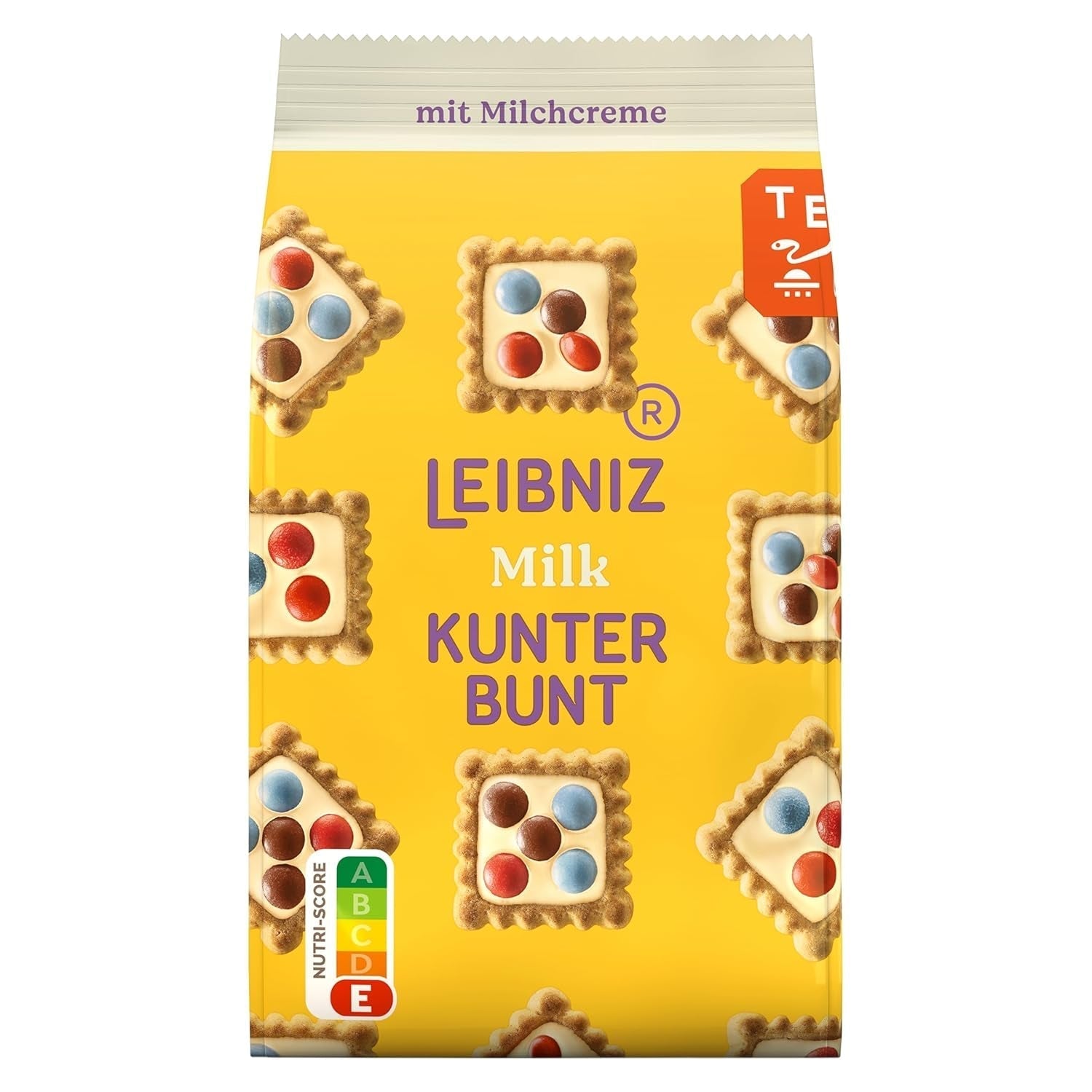 LEIBNIZ Kunterbunt Milk, opakowanie 12 szt., Chrupiące ciastka z kremem mlecznym i kawałkami czekolady (12 x 125 g)