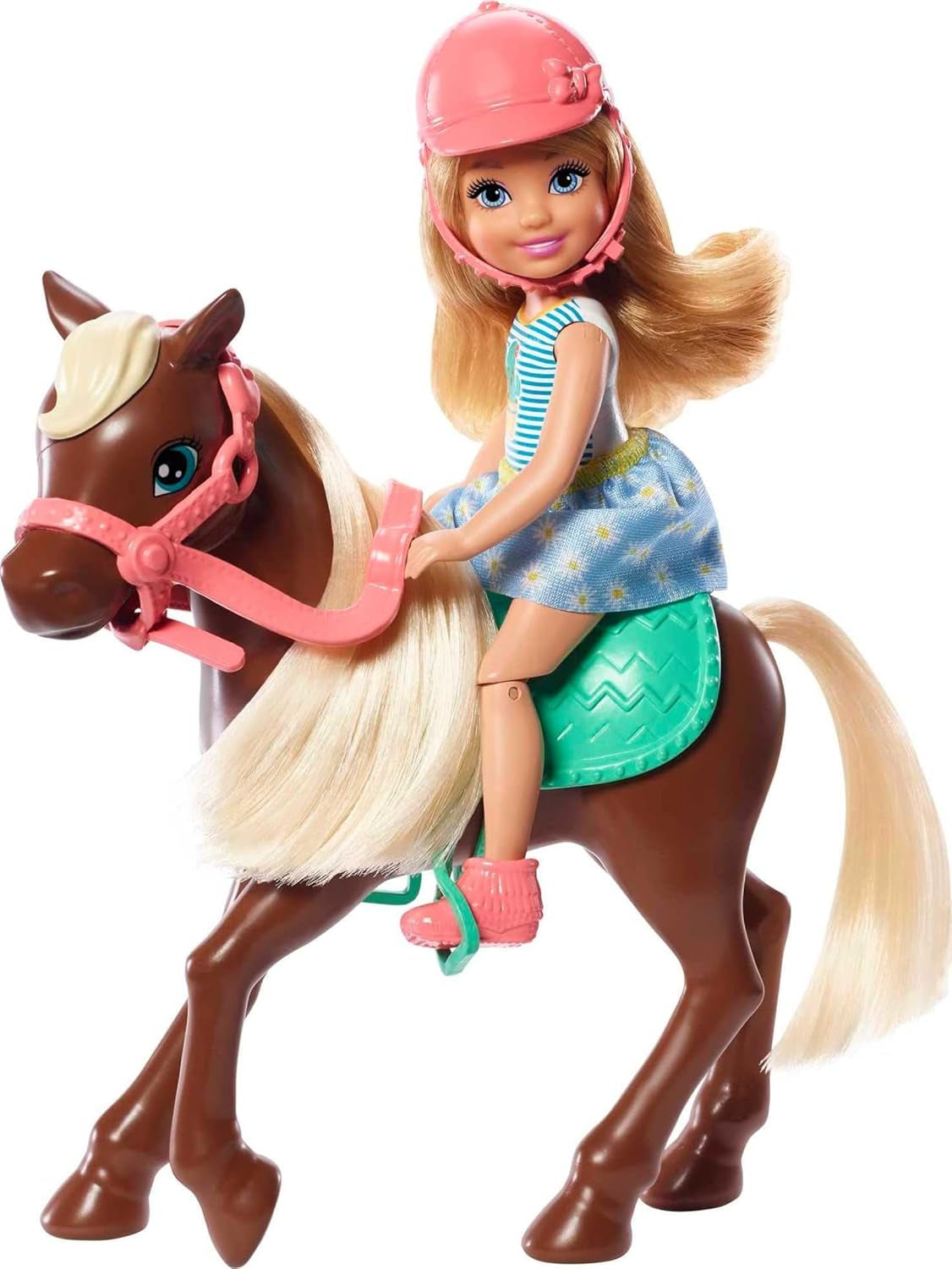 Barbie GHV78 – Zestaw klubowy Chelsea z lalką i koniem, ok. Blond 15 cm z ubrankami i dodatkami, prezent dla dzieci w wieku 3-7 lat