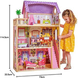 Drewniany domek dla lalek KidKraft Kayla z meblami i akcesoriami, 3-poziomowy zestaw dla lalki 30 cm, zabawka dla dzieci w wieku od 3 lat, 65092 — wyłącznie na Amazon
