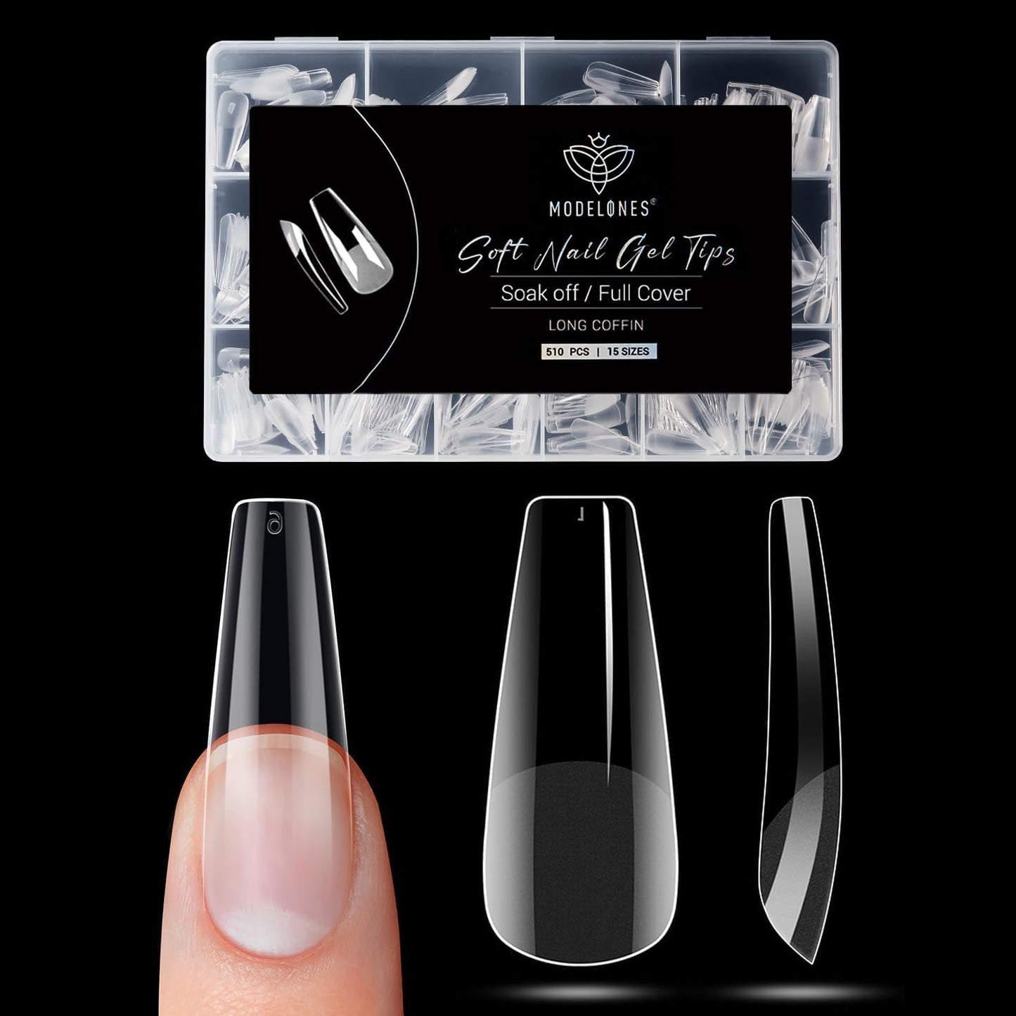 Modelones Tipsy 510 sztuk - Zestaw Tipsów Full Cover, Zestaw Tips Żelowych, Tipsy z żywicy PMMA do polerowania, Sztuczne paznokcie do klejenia na Nail Art DIY, Short Squoval