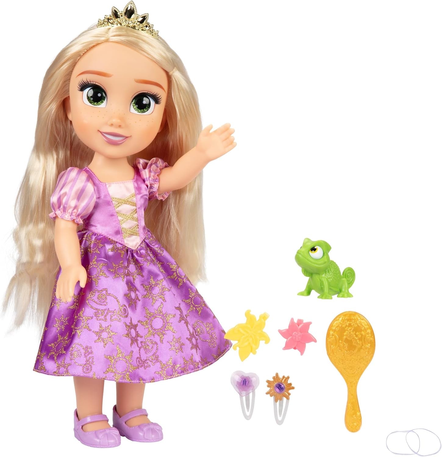 Śpiewająca lalka Disney Princess Roszpunka 35 cm, śpiewa „Widzę światło”, zawiera akcesoria zapewniające więcej zabawy, idealna dla dziewczynek w wieku 3 lat i więcej, fioletowa