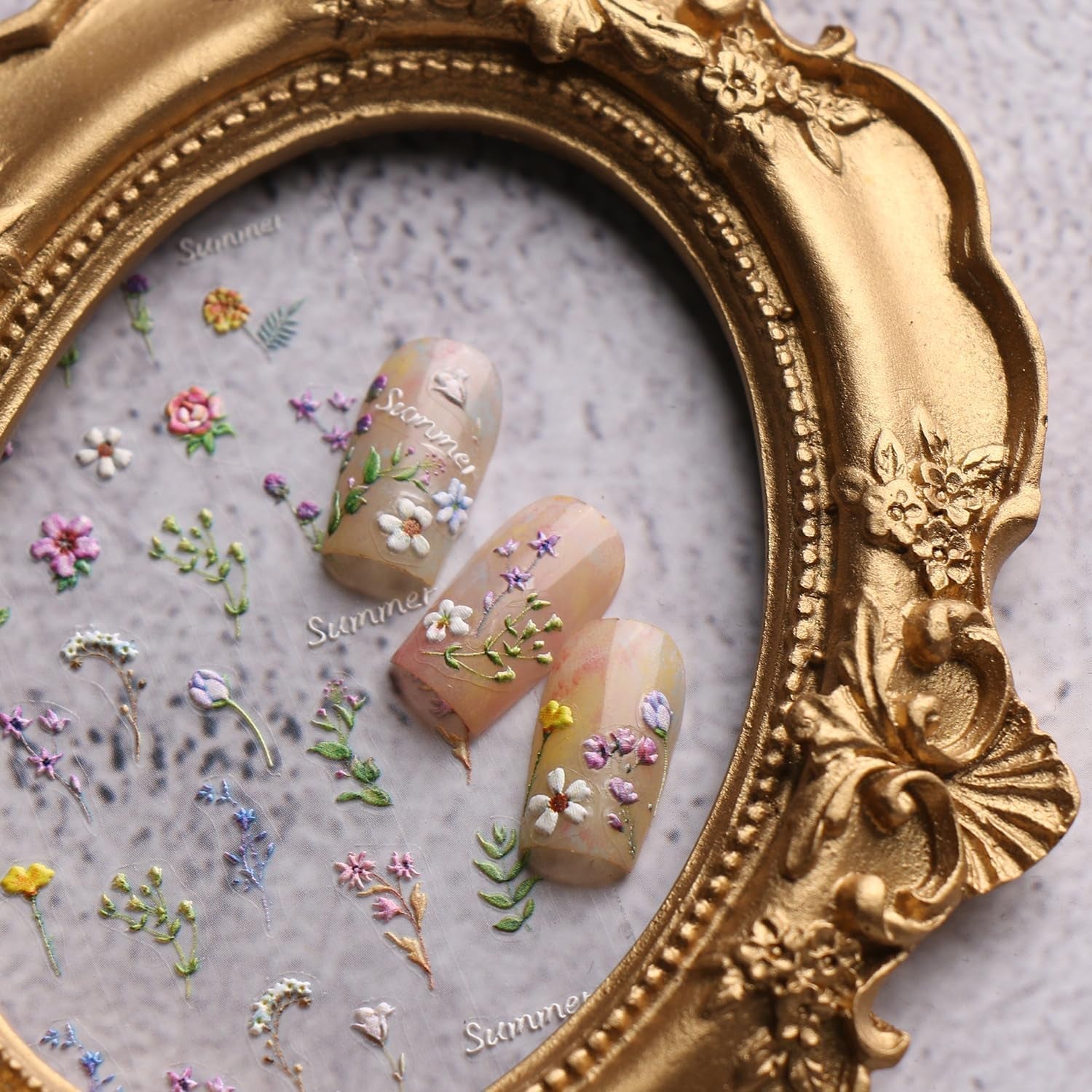 JMEOWIO 3D Nagelsticker Blume Frühling Sommer Floral Nail Art Naklejka Selbstklebend Nagelaufkleber 5D Stereoskopisch Dekoration Nageldesign Zubehör 1 Blatt