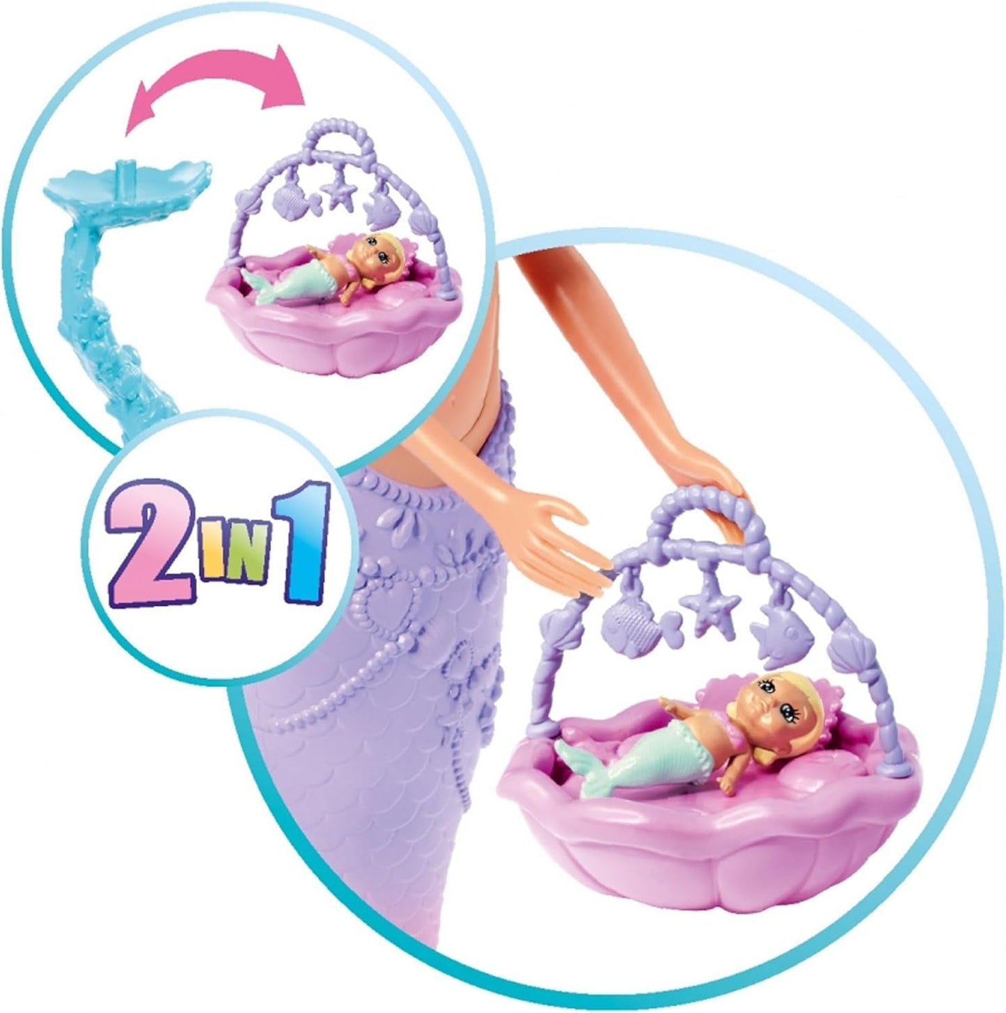 Simba 105733524 - Rodzina syren Steffi Love, Lalka syrenka w ciąży z Kevinem jako syrenką, z łóżeczkiem dziecięcym, lalki do przebierania 29 cm, lalki do zabawy, dla lalek w wieku 3+ lat Naty Shop