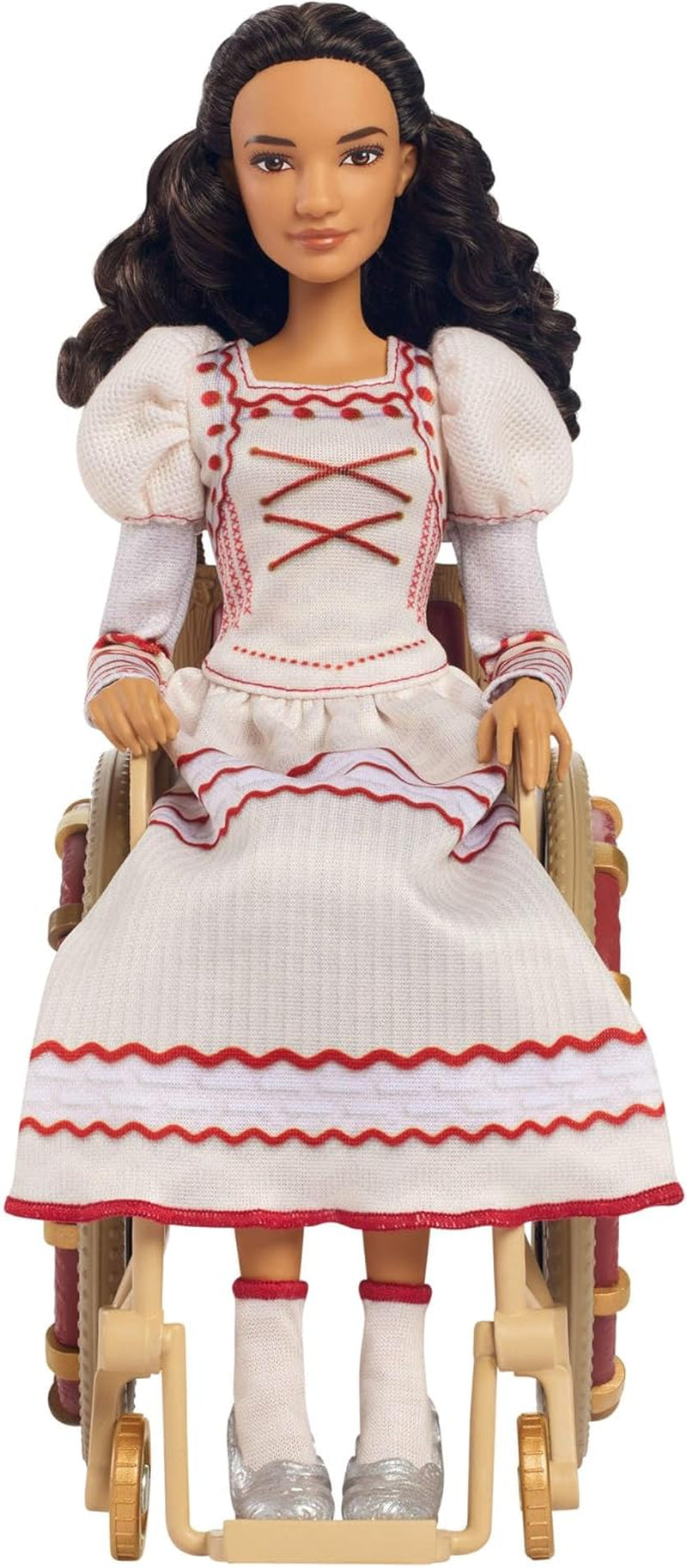 Mattel Wicked Nessarose Fashion Doll i akcesoria, w tym wózek inwalidzki, z kręconymi brązowymi włosami, różnymi pozami i odpinaną suknią balową, HXY36