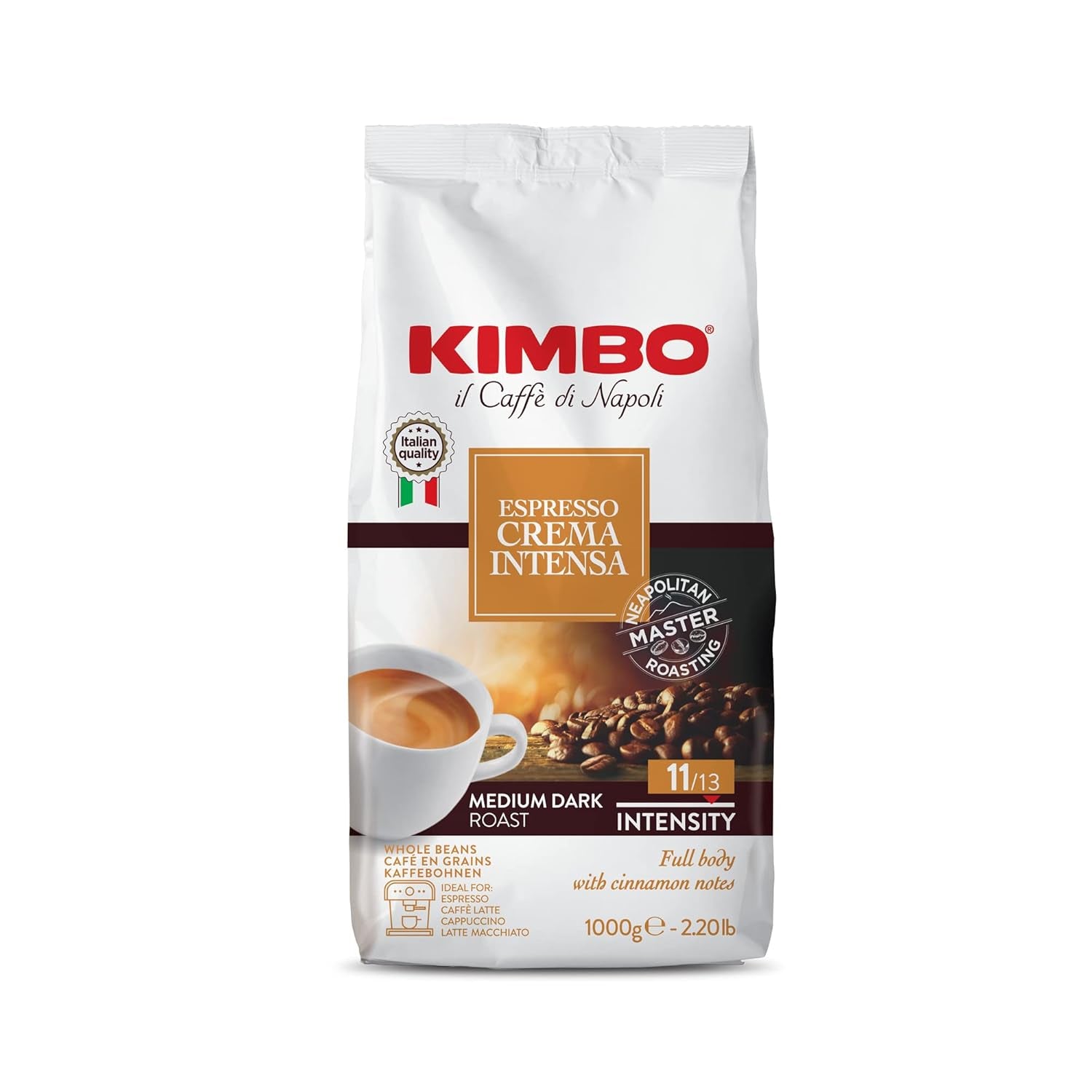 Espresso Crema Intesa, 6 ziaren kawy x 1 kg, mieszanka o pełnym i intensywnym smaku, intensywność 11/13, średnio palona, ​​6 opakowań po 1 kg każde