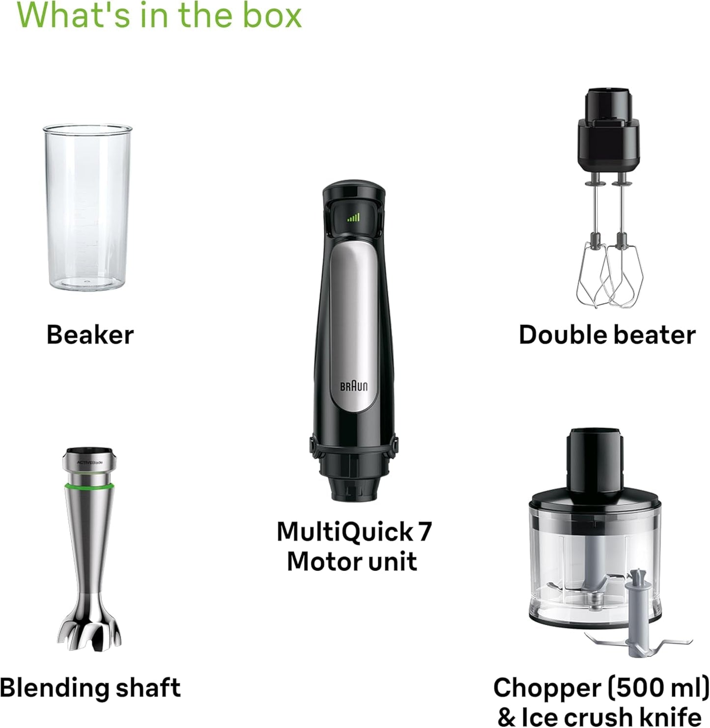 Mikser Braun Household Hogar Multiquick 7, Spritzschutz, Spülmaschinenfest, Bpa-Frei, 600 ml, Zerkleinerer 500 ml, Eisklinge, MQ 7035XBI, 1000 W, Schwarz, MQ7035XBI Kitchen Naty Shop