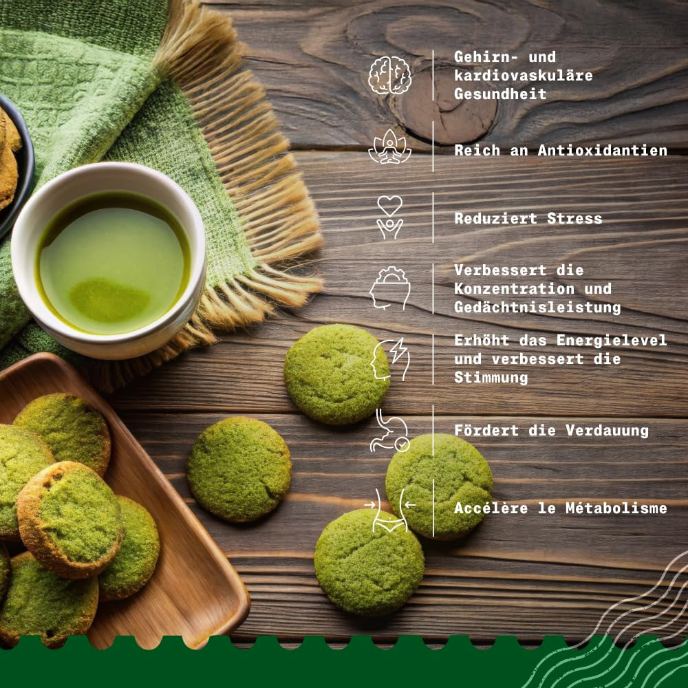 Naturalebio BIO Herbata zielona w proszku 100 g. Do gotowania i pieczenia. Oryginalna japońska matcha. Zielona herbata z Japonii, wegańska, bezglutenowa i bez GMO. Naturalny produkt organiczny.