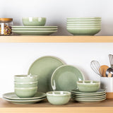 GBHOME Zestaw ceramicznych naczyń obiadowych dla 6 osób, 24-częściowy ręcznie malowany zestaw talerzy i misek, kamionka odporna na zarysowania, Można myć w zmywarce i używać w kuchence mikrofalowej