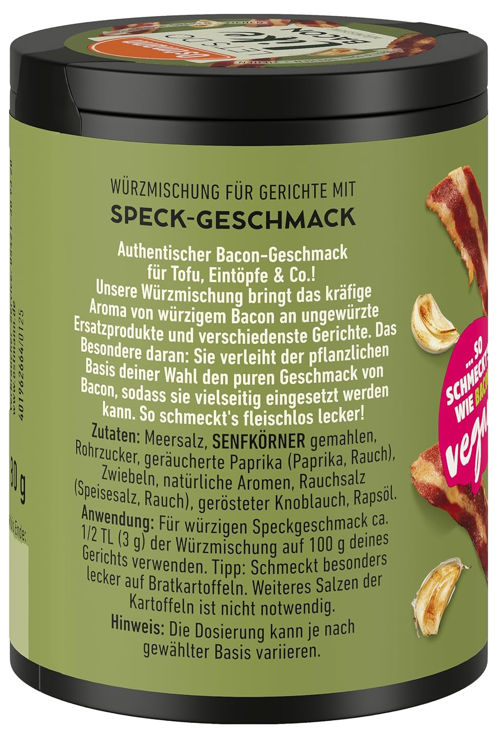 Ostmann Gewürze - Zróbmy jak bekon | Bacon-Geschmack für ungewürzte Fleischersatzprodukte | Gewürzsalz für Tofu i wegetariańskie/wegańskie Eintöpfe | 80 g w koszu Metalldose