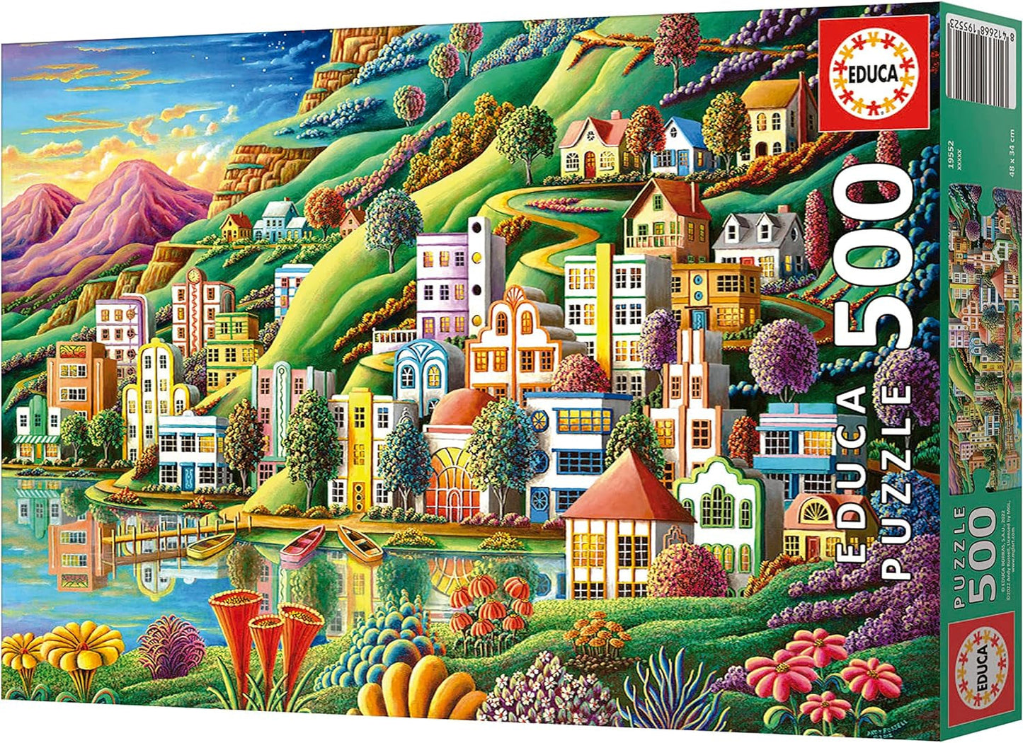 Educa - Puzzle 500 elementów dla dorosłych | Kolorowa wioska nad jeziorem, puzzle 500 elementów dla dorosłych i dzieci od 11 lat, puzzle krajobraz, ilustracja (19552) Puzzle Naty Shop