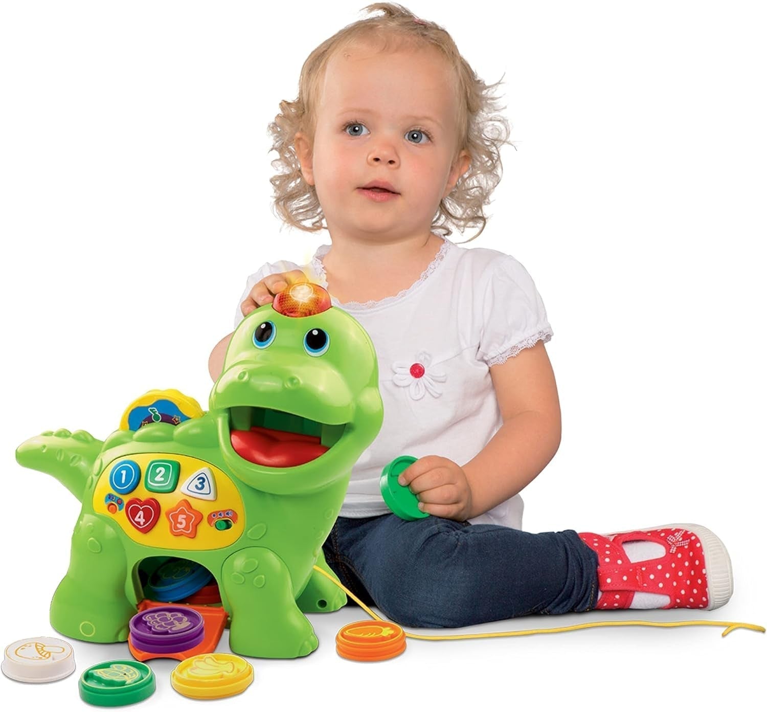 Vtech Baby Feed Me Dino - Karmienie i nauka gadającego dinozaura z piosenkami, przyciskami i grą z pytaniami - na 12-36 miesięcy Zabawki dla dzieci Naty Shop