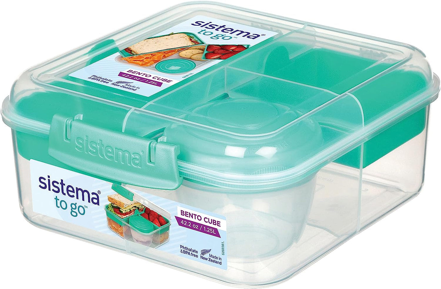 System pojemników na lunch Bento Box TO GO z przegródkami | Pudełko na lunch o pojemności 1,25 l z pojemnikiem na jogurt/owoce | dla dzieci i dorosłych l | Bez BPA Minty Teal [21685-8T], miętowa zieleń Pudełka do przechowywania żywności Naty Shop Miętowa zieleń 1,25 L