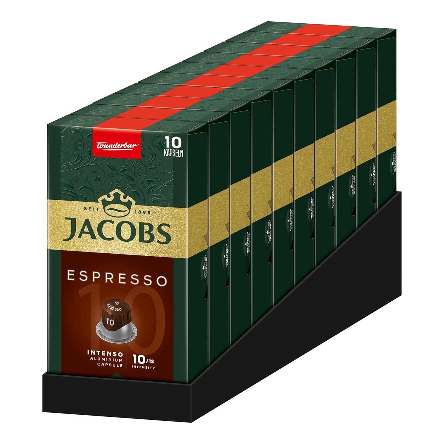 Jacobs Kaffeekapseln Espresso Intenso, Intensität 10/12, 10 x 10 Getränke, kompatybilna z Nespresso* Kaffee Kapseln, 100 Kapseln