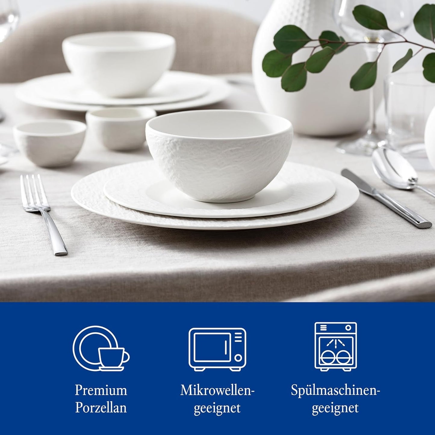 Villeroy & Boch - Manufacture Rock Blanc Geschirrset 6 teilig weiß, Spülmaschinenfest, Mikrowellensicher, Geschirr Modern, Zestaw startowy, Speiseteller, Pastateller, Müslischalen, Premium Porzellan