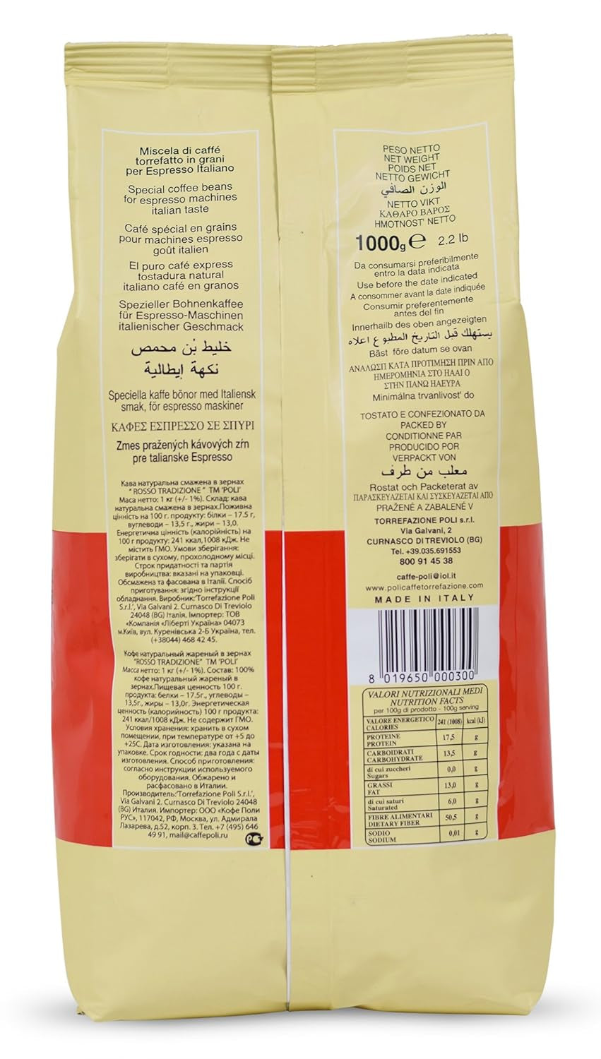 Caffè Poli Rosso | Tradycyjne espresso | Włoskie espresso | Idealny do Kaffeevollautomaten, Siebträger i Espressomashinen | 1x1 kg