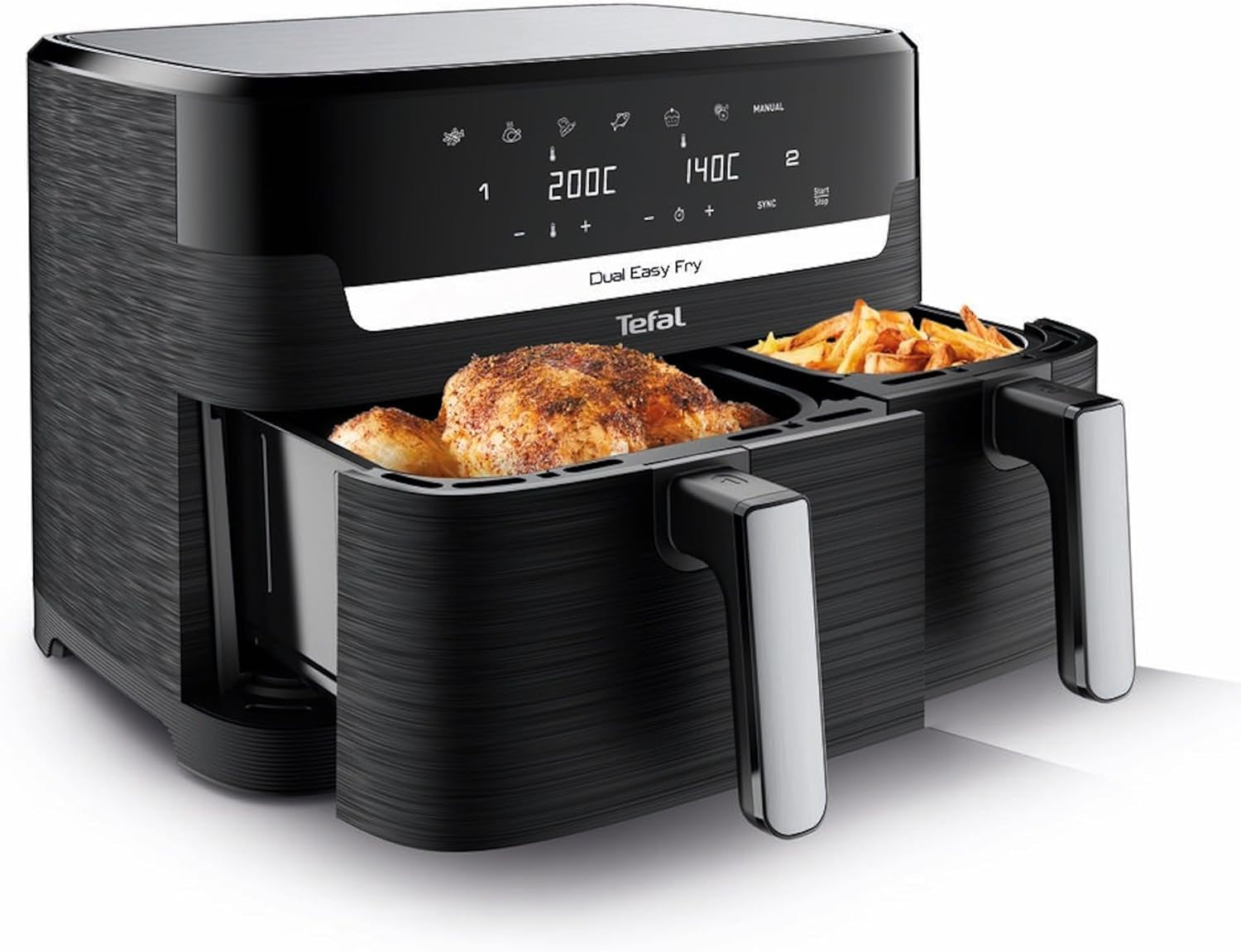 Frytownica Tefal Dual Easy Fry na gorące powietrze z dwiema komorami, pojemność 5,2/3,1 litra, dwie niezależne szuflady, 7 programów Sprzęt AGD Naty Shop Czarny