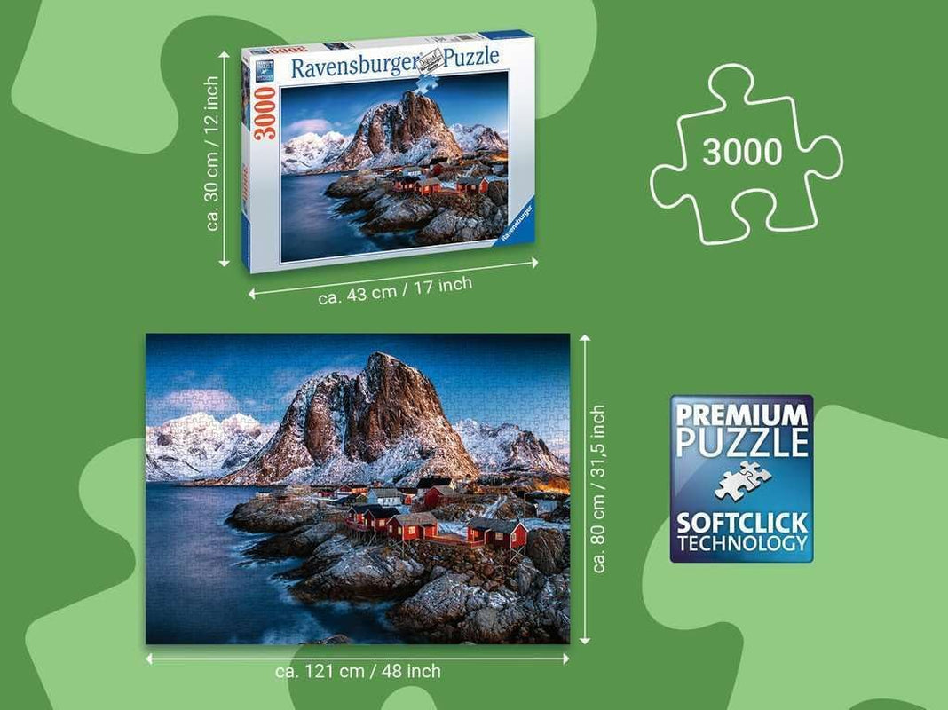 Ravensburger Puzzle 17081 - Hamnoy, Lofoty - 3000 elementów puzzle dla dorosłych i dzieci od 14 lat, Norwegia puzzle krajobrazowe Puzzle Naty Shop