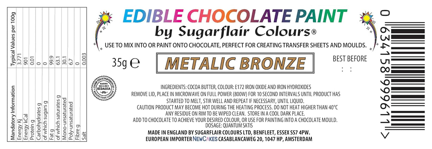 Barwnik spożywczy Sugarflair Chocolate Barwnik spożywczy do czekolady, brąz metaliczny - Kolorowe organiczne masło kakaowe, barwnik czekoladowy do barwienia czekolady, pralin - 35 g