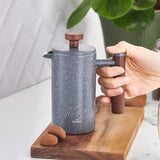 Prasa francuska z podwójnymi ściankami KARACA z uchwytem z kasztanowca - Izolowana prasa francuska do kawy - Ekspres do kawy Home Travel Camp - 350 ml - Ciemnoszary