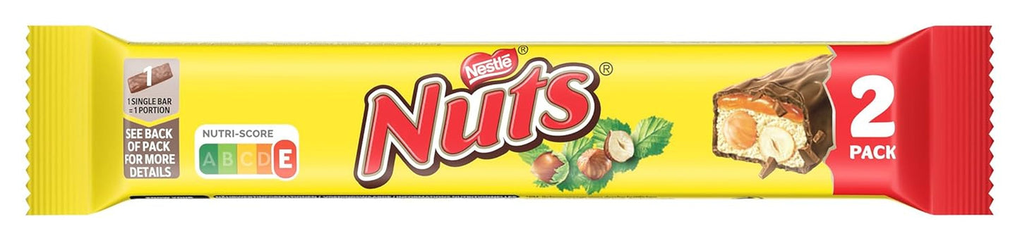NESTLÉ Chocolate Bars 2 Pack, klasyczne batoniki z całymi orzechami laskowymi i karmelem w mlecznej czekoladzie, opakowanie 24 szt. (24 x 2 x 30 g)