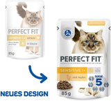 Mokra karma dla kotów Perfect Fit Sensitive 1+ z kurczakiem w sosie, 12 saszetek, 12 x 85 g - Mokra karma premium dla wrażliwych kotów od 1 roku, bez pszenicy i soi, wspomagająca trawienie