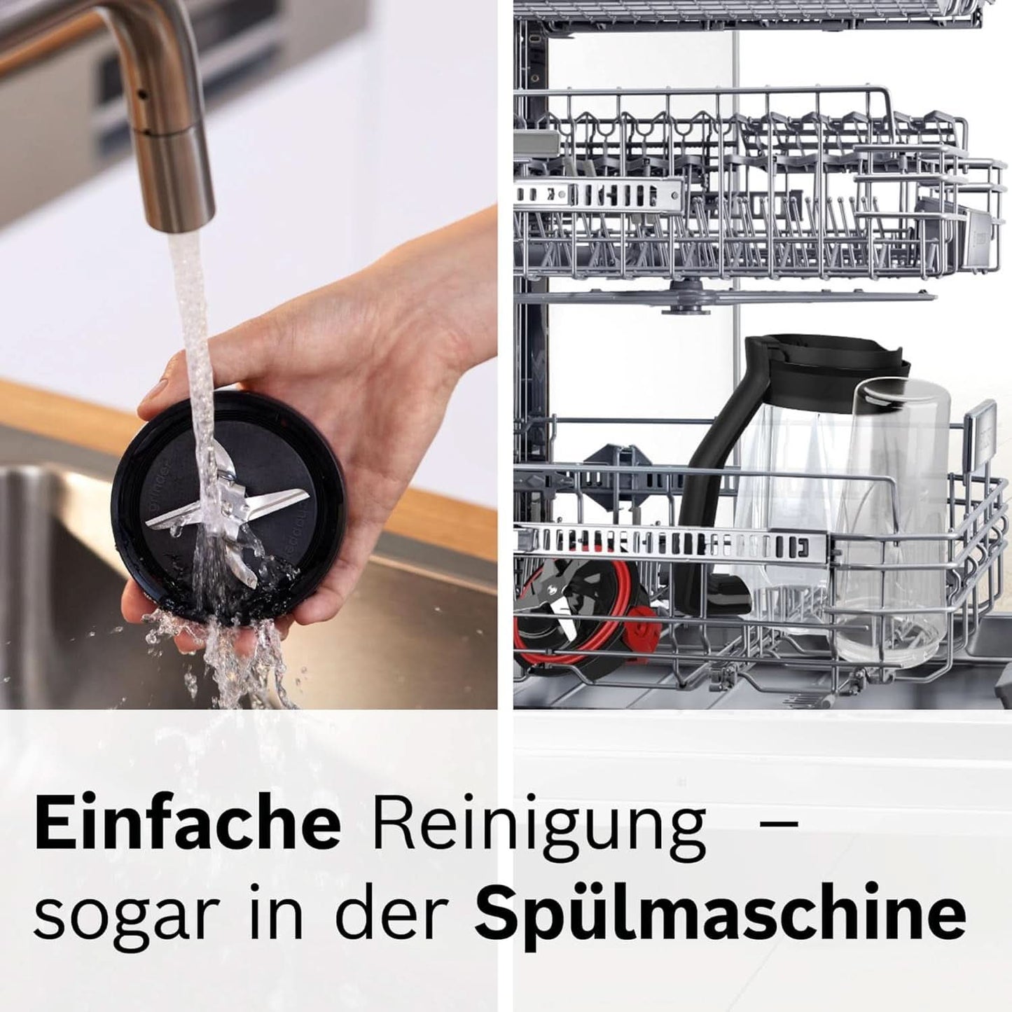 Mikser stojący Bosch Vitapower Serie 4 MMB6177S, Edelstahl-Klingen Made in Germany, 1,5 l Thermosafe Glasbehälter, 0,6 l To-Go-Flasche, Stopfer, Universalzerkleinerer, 30 000 U/Min, 1200 W, Silver Kitchen Naty Shop