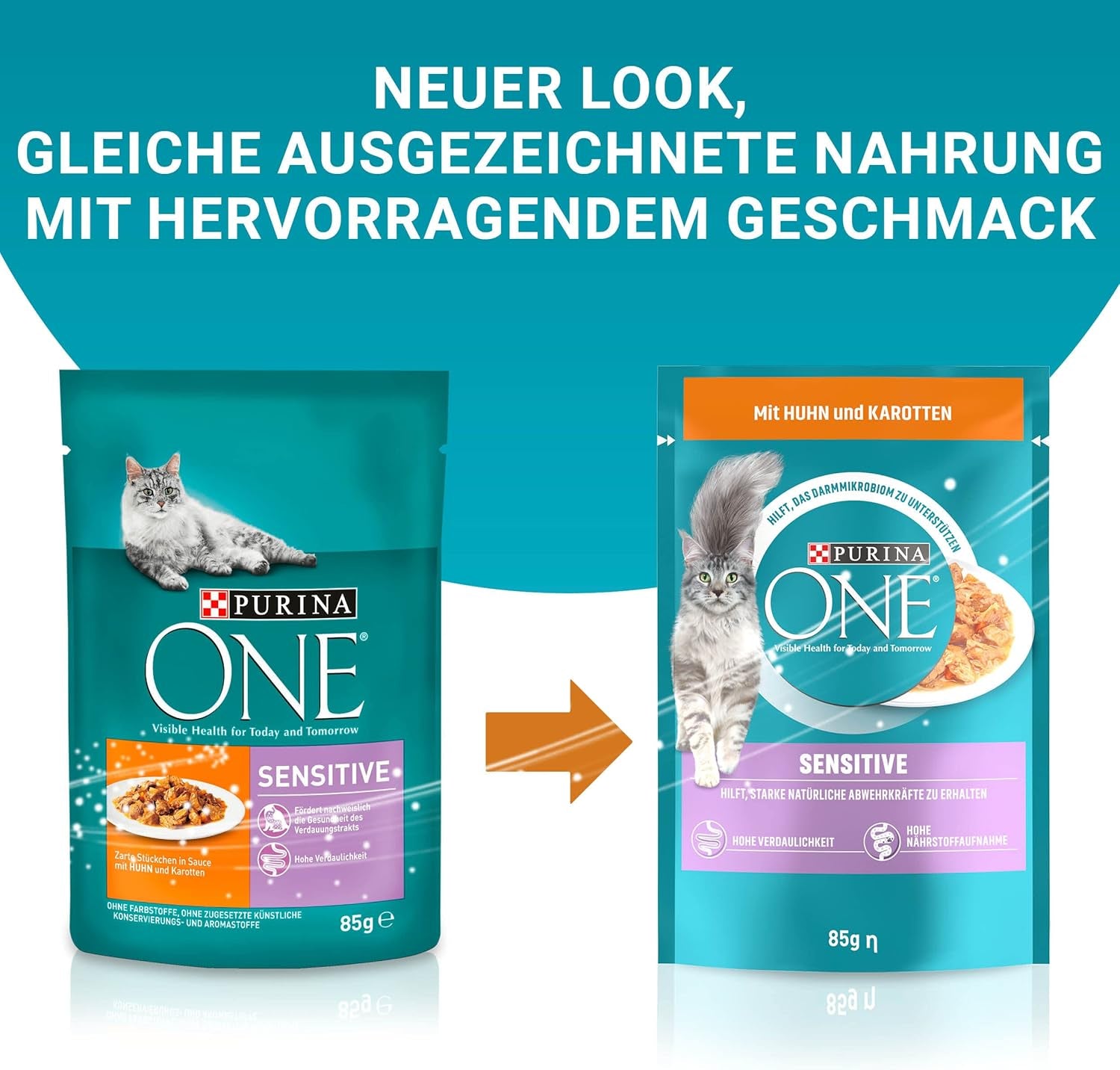 PURINA ONE Sensitive mokra karma dla kotów, delikatne kawałki w sosie z kurczaka, opakowanie 26 szt. (26 x 85 g)