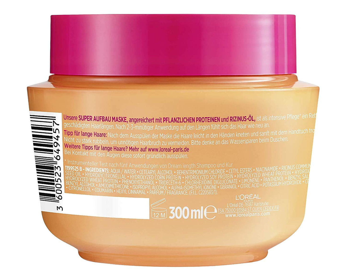 L'Oréal Paris Elvital Maska przeciw rozdwajaniu się końcówek do włosów długich i zniszczonych, Intensywna kuracja spłukująca, Z witaminami roślinnymi i olejkiem rycynowym, Maska Super Build-up Dream Długość, 1 x 300 ml Naty Shop Maska do włosów