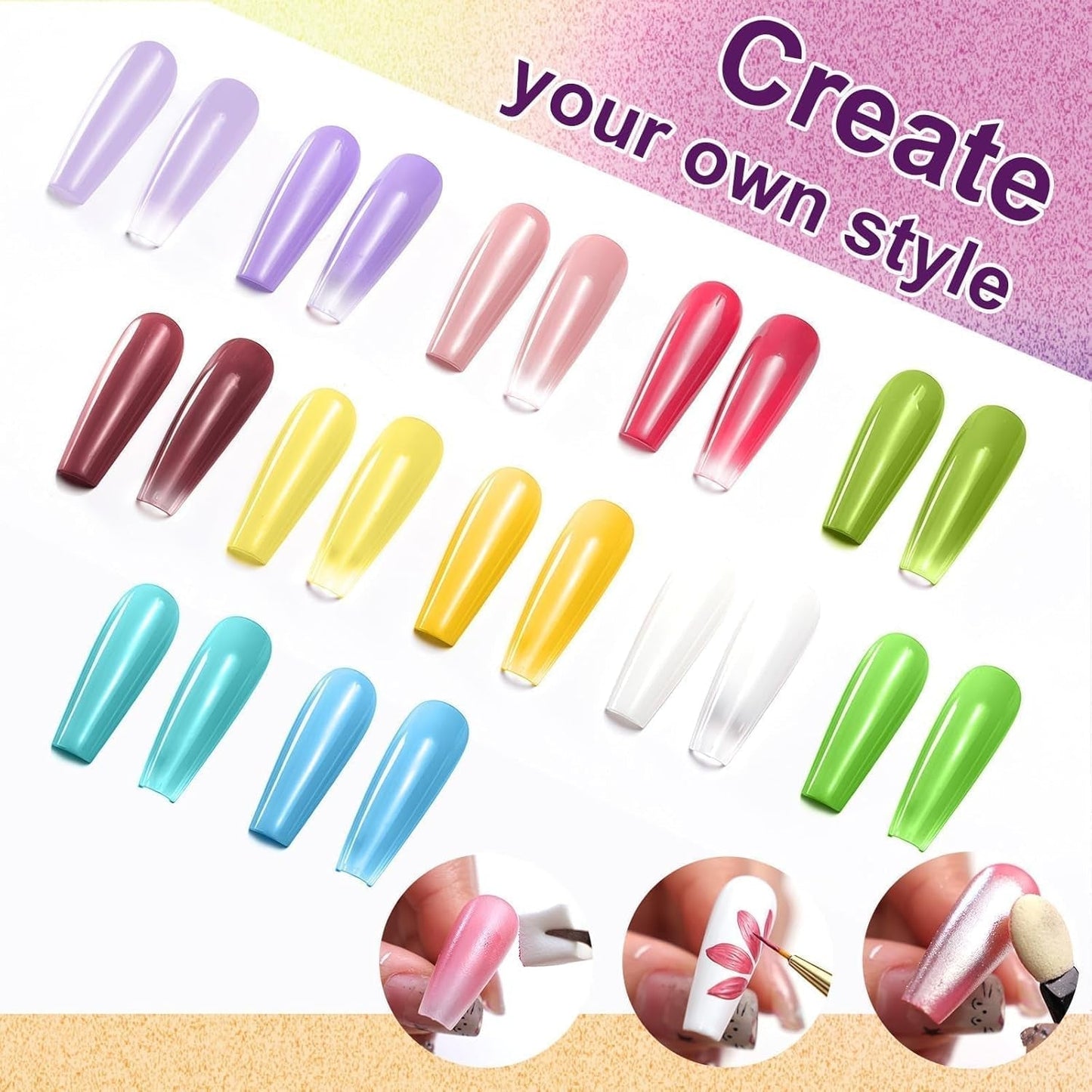 Żel do malowania gradientowego, 12 kolorów Ombre żelowy lakier do paznokci z 100 szt. Gąbeczek do paznokci i 4 pazurami Metalowy chwytak do francuskiego manicure DIY Nail Art, zestaw I
