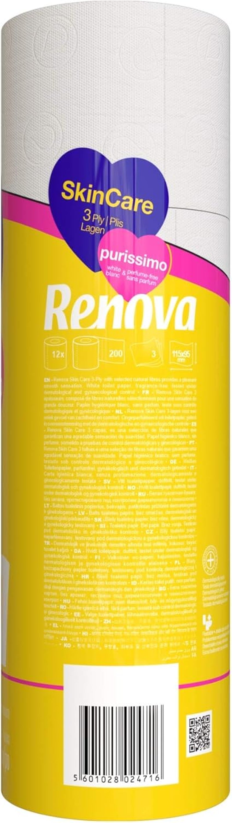 Papier toaletowy Renova Skincare Purissimo, 12 rolek, biały