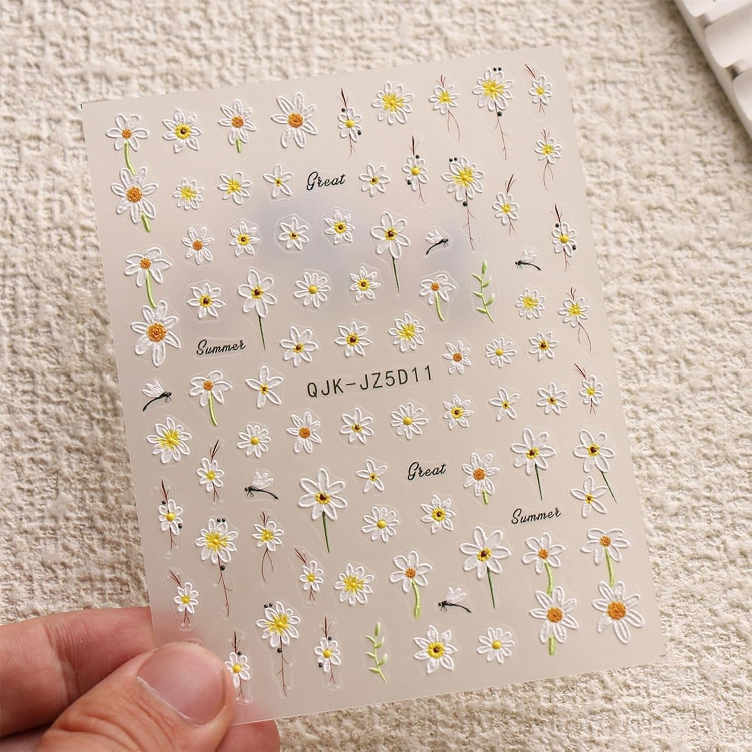 JMEOWIO 3D Nagelsticker Blumen Nail Art Naklejka Selbstklebend Nagelaufkleber 5D Stereoskopisch Sommer Frühling Blumen Dekoration Nageldesign Zubehör 4 Blatt