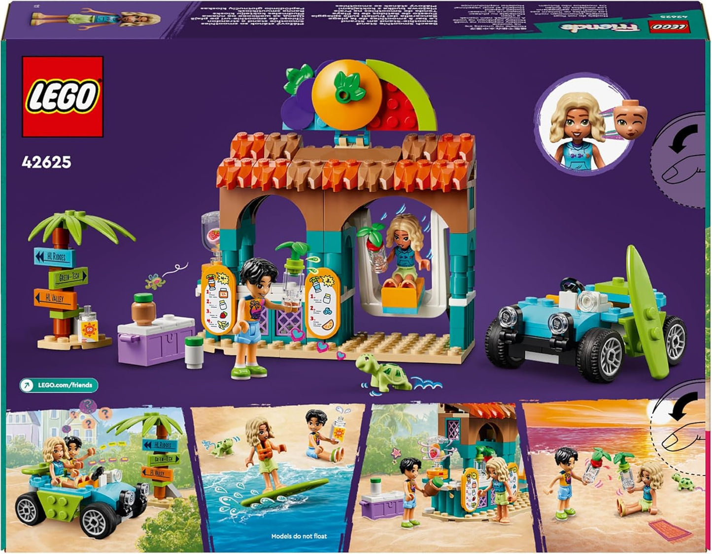 LEGO Friends Stojak z smoothie na plaży Zestaw do odgrywania ról Pomysł na prezent dla dziewcząt i chłopców w wieku 6 lat z figurkami Żółw i akcesoria Zabawka wspomagająca rozwój społeczny 42625 Zestawy do budowania Besuche den LEGO-Store