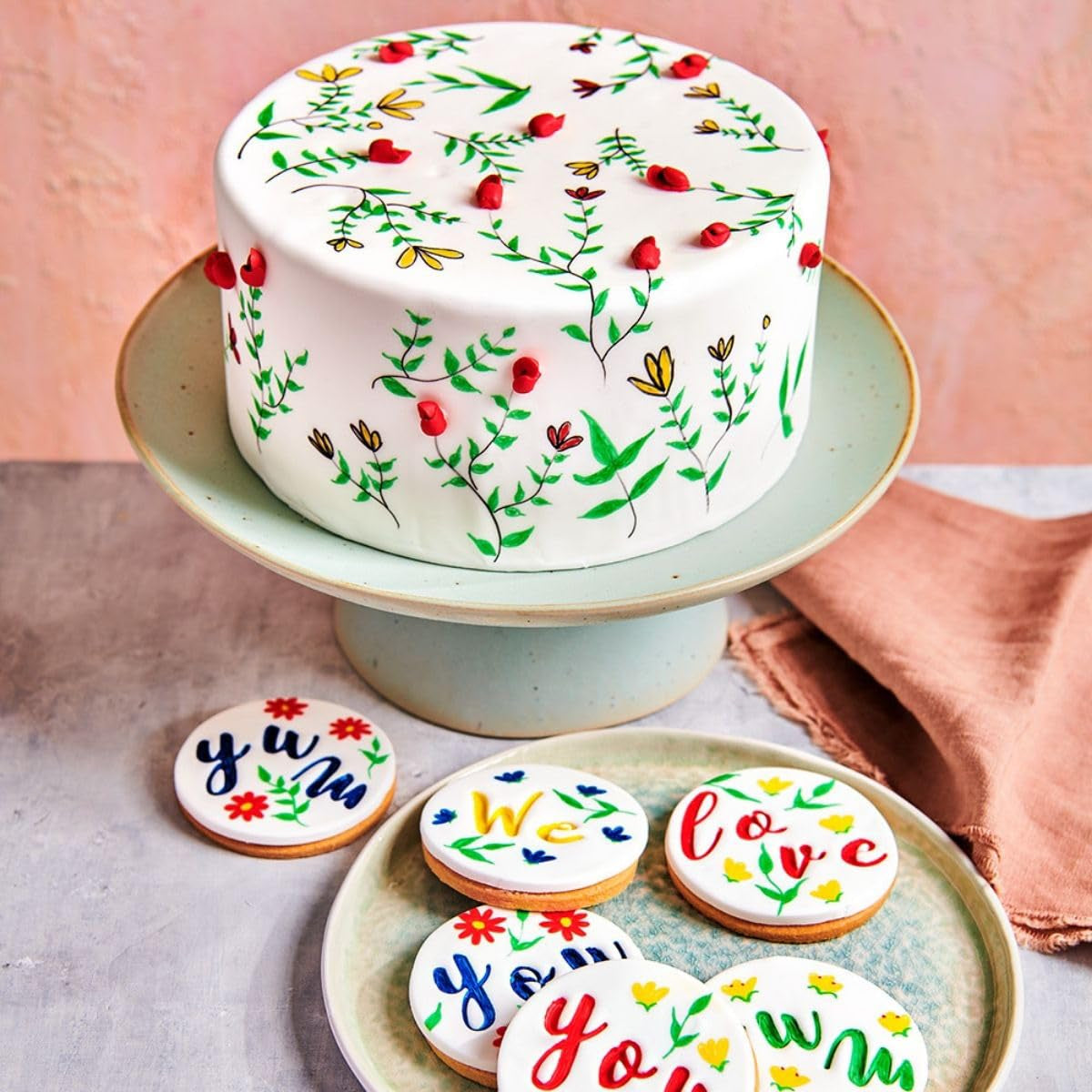 Funcakes Kolorowanki spożywcze czerwono-zielone: ​​pisaki do barwienia żywności, elastyczna końcówka do grubych i cienkich linii, jadalny długopis do ciastek, ciast, kremówek i nie tylko, doskonałe do personalizacji, certyfikat Halal