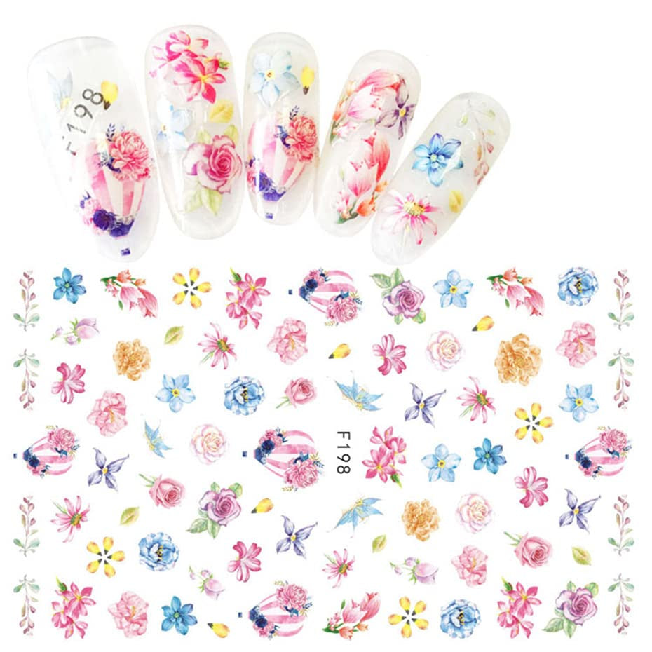 JMEOWIO Nagelsticker Frühling Blume 9 Blatt Nagelaufkleber Selbstklebend Rosa Blüte Nail Art Naklejka Dekoration Nageldesign Zubehör