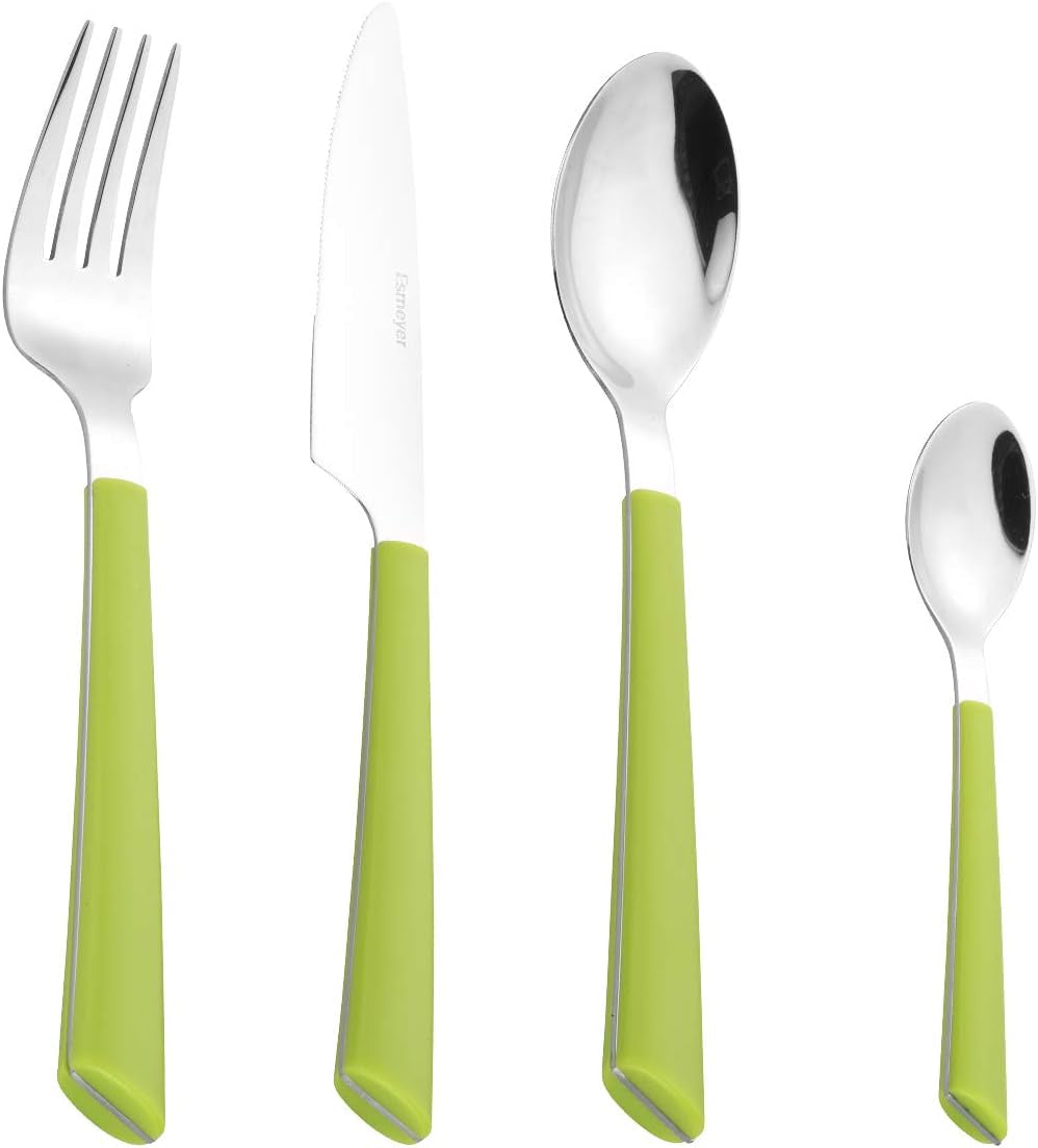 Sztućce JANE, stal nierdzewna polerowana 18/0, zielone plastikowe uchwyty, 24 sztuki Kitchen Naty Shop