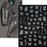 4 Blätter Holographisch Laser Weiß Schmetterling Nagelsticker,Y2K Aurora Schmetterlinge Stern Nail Naklejka 3D Flamme Herz Nageldesign Nagelsticker Selbstklebend Nagel Naklejka Nagel Zubehör Nail Art