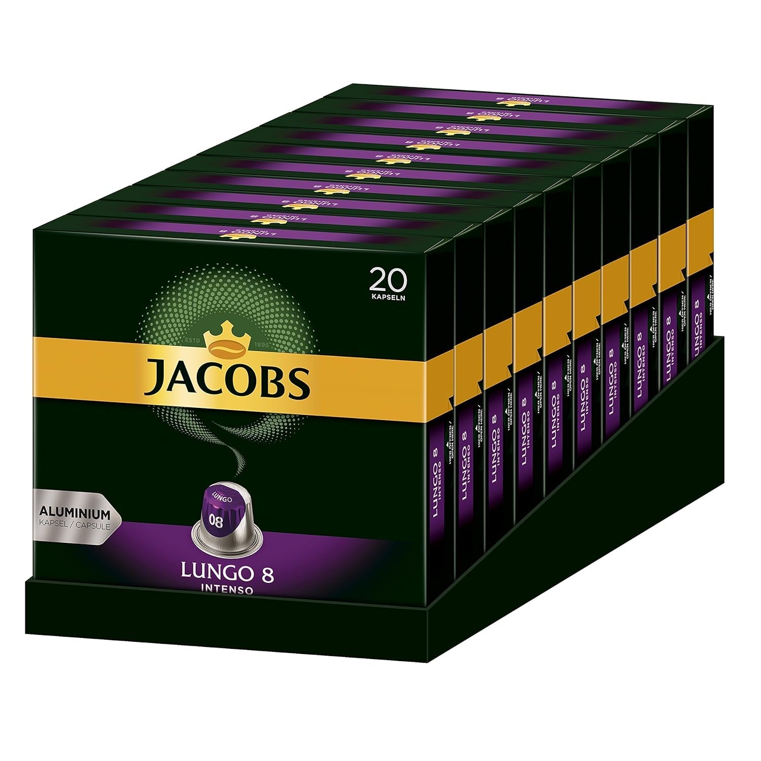Jacobs Kaffeekapseln Guten Morgen XL Intense - 10er Pack (10 x 20 Getränke) i Kaffeekapseln Lungo Intenso, Intensität 8 z 12, 200 Kapseln kompatybilnych z Nespresso®*, 10 x 20 Getränke