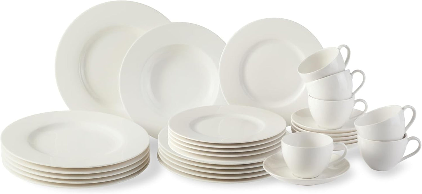 vivo - Grupa Villeroy & Boch - Podstawowy biały 30-częściowy zestaw zastawy stołowej, można myć w zmywarce i kuchence mikrofalowej, Biały zestaw zastawy stołowej, Zestaw do kawy, Ceramika, Talerze, Filiżanki, Porcelana premium