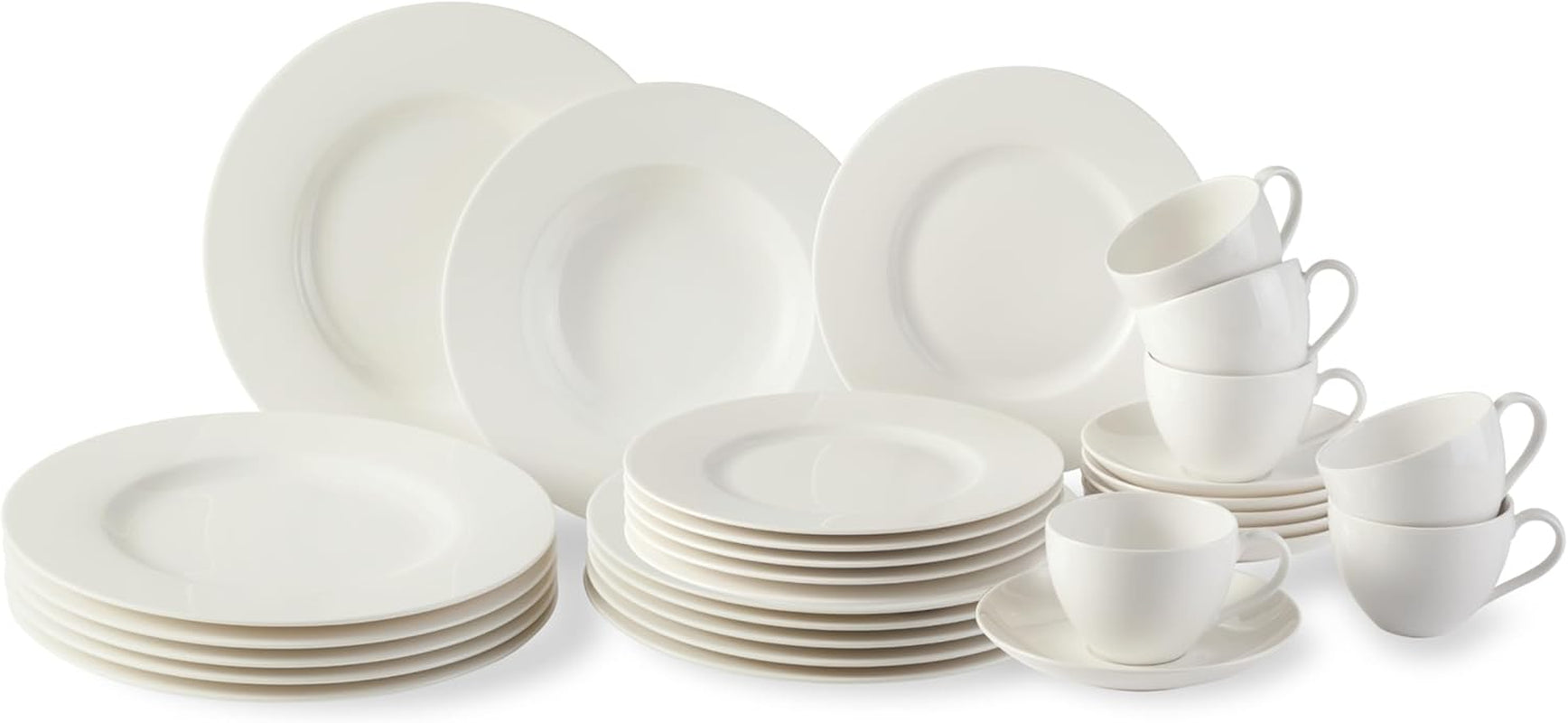 vivo - Grupa Villeroy & Boch - Podstawowy biały 30-częściowy zestaw zastawy stołowej, można myć w zmywarce i kuchence mikrofalowej, Biały zestaw zastawy stołowej, Zestaw do kawy, Ceramika, Talerze, Filiżanki, Porcelana premium