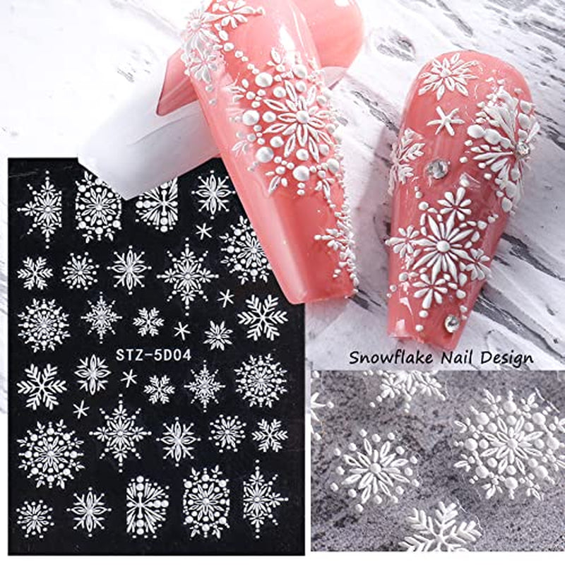 4 Blatt 3D Nagelsticker Weihnachten Nagelaufkleber Boże Narodzenie 5D Stereoskopisch Selbstklebend Schneeflocke Schneemann Nail Art Naklejka Dekoracja Nageldesign Zubehör