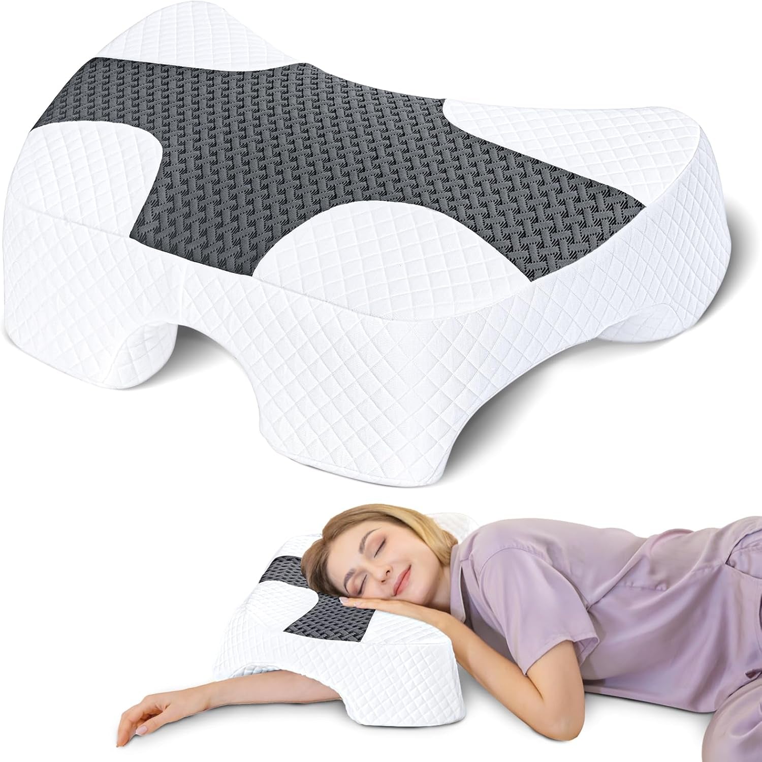 SAHEYER Poduszka do spania bocznego z ramieniem, ergonomiczna poduszka ortopedyczna, poduszka z pianki memory na szyję i ramiona, poduszka na szyję z ramionami o wielu kątach dla wielu pozycji spania (biała) Poduszki ortopedyczne na szyję Naty Shop szary