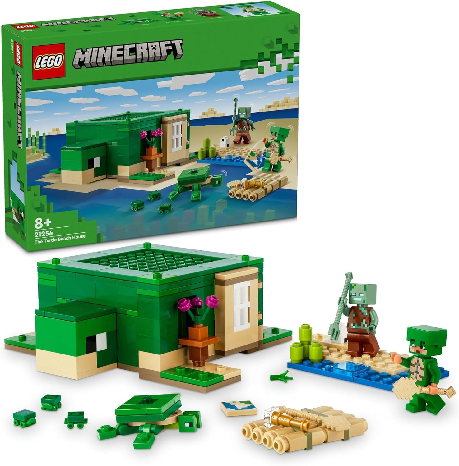 LEGO Minecraft Domek na plaży z żółwiami, domek z zabawkami z akcesoriami dla dziewcząt i chłopców w wieku 8 lat, zestaw ze zwierzętami i postaciami z gier wideo, prezent dla graczy 21254 zestawy do budowania Besuche den LEGO-Store Single