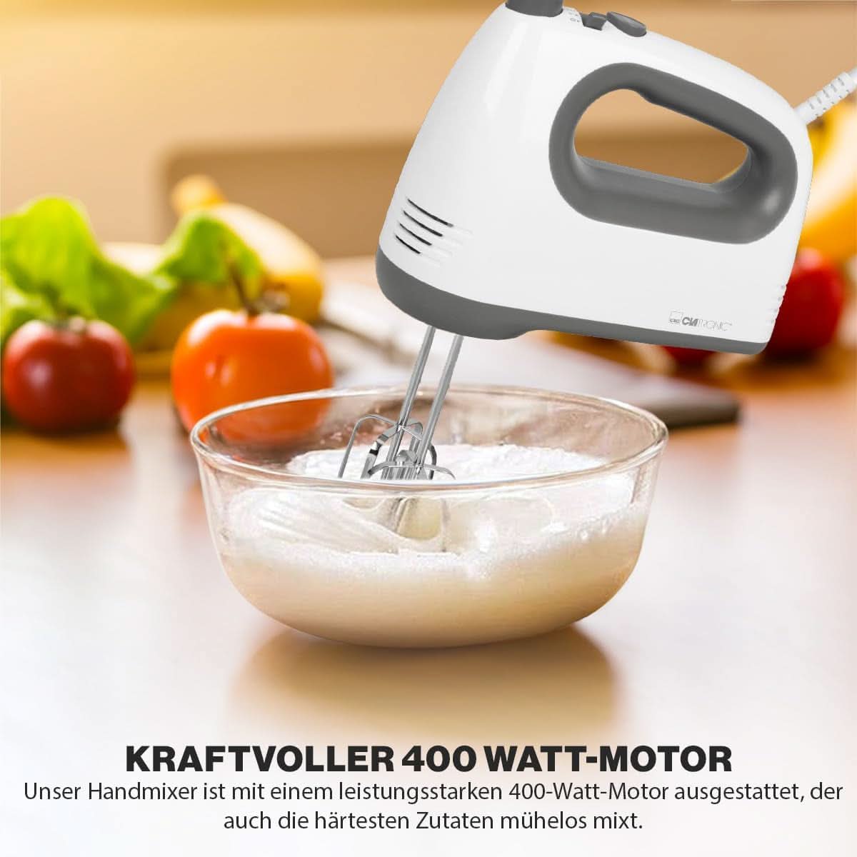 Mikser Clatronic | Silnik Kraftvoller 400 W | Mikser ręczny | Turbostufe i 5 Geschwindigkeitsstufen | Mikser ręczny | Spülmaschinengeeignete Edelstahlquirle Und -Knethaken | HM 3775 Kuchnia Naty Shop