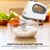 Mikser Clatronic | Silnik Kraftvoller 400 W | Mikser ręczny | Turbostufe i 5 Geschwindigkeitsstufen | Mikser ręczny | Spülmaschinengeeignete Edelstahlquirle Und -Knethaken | HM 3775 Kuchnia Naty Shop